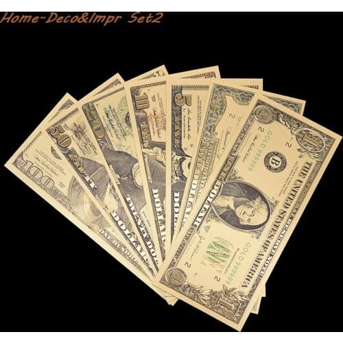 Hot Commemorative Banknote US Gold Foil America Fake Banknotes Dollar Paper Money Collection for Home Decoration Gift 7pcs/lot