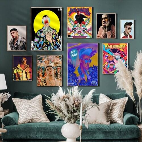 Rapper Bad Bunny Singer Poster Rap Music Star Album Cover Posters Wall Stickers Home Room Wall Decor Bad Bunny Print Painting