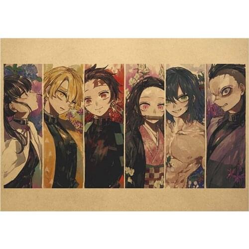 Retro Demon Slayer: Kimetsu no Yaiba Tanjirou Nezuko Anime Poster Kraft Paper Vintage Poster Home Room Art Painting Wall Sticker