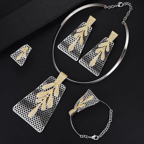 Luxury Square Palm Tree 4PCS Nigerian Charms Jewelry Set For Women Wedding Zircon Indian African Bridal Jewelry Set 2018