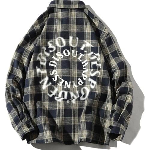 Hong Kong Style Japanese English Plaid Long Sleeve Shirt Mens Design Sense Small Ruffian Handsome Shirt
