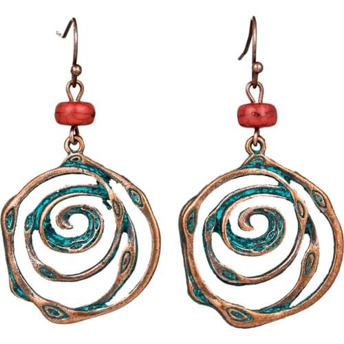 Multi swirl spiral circles rounds earring Unique bohemian boho ethnic vintage beads hanging earrings for women jewelry wholesale