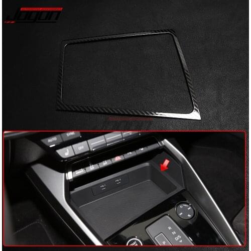 1pcs S.Steel Interior Central Storage Box Container Frame Cover Trim For Audi A3 8Y 2020 2021 Accessories Silver & Carbon Look