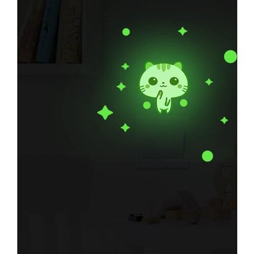 Luminous Kitten Star Self Adhesive Light Switch Wall Sticker Interior Decoration Wall Sticker