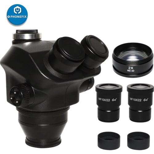 7X-45X 3.5X 90X Simul-Focal Trinocular Microscope Zoom Stereo Head + 0.5x 2.0x Auxiliary Lens for Phone PCB Soldering Repair