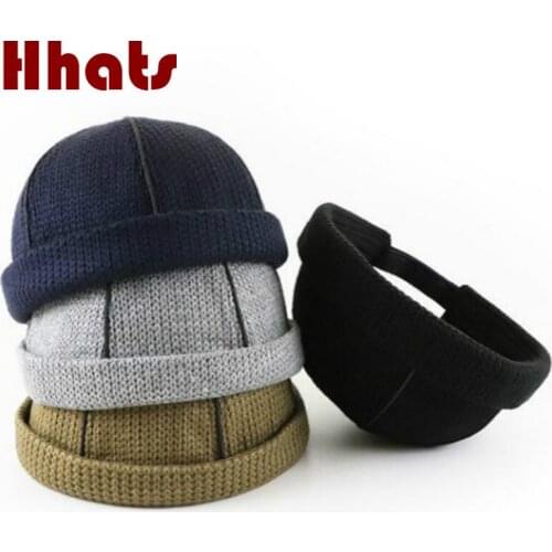 Knitted Landlord Hat Vintage 5 Panel Melon hat Crochet Casual Winter Beanie Hip Hop Brimless Hat Adjustable Winter Hat Skull Cap