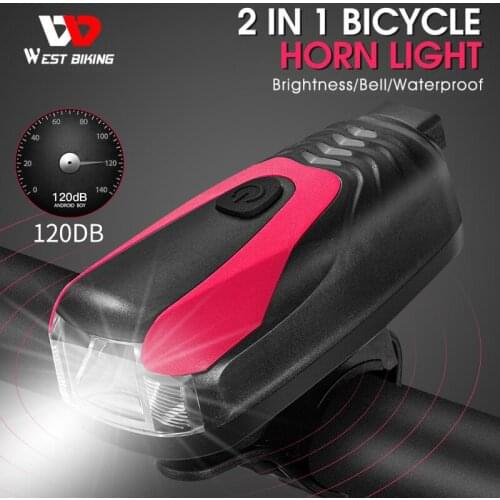 WEST BIKING Bicycle Light 1200mAh USB Rechargeable LED Ultralight Flashlight MTB Cycling Front Lamp 120db Horn 2 in 1 Bike Light