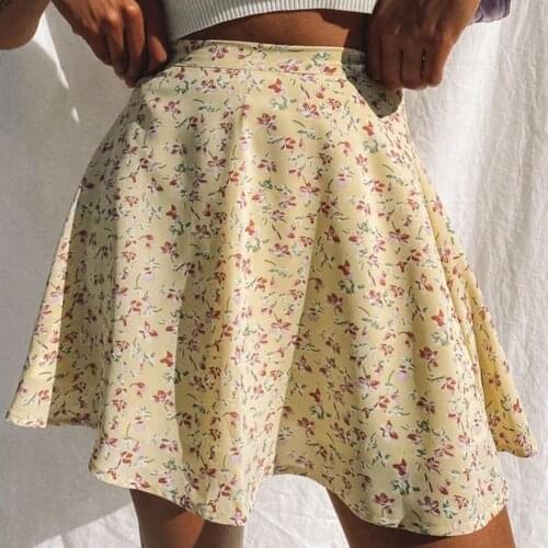 Mini Skirt Women Elegant Floral Printed Ruffled Female Skirt Summer Large Hemline Washable High Waist A-line Lady Skirt Party
