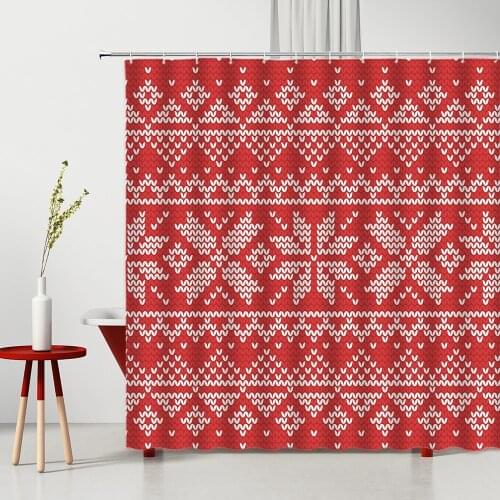 Merry Christmas Shower Curtain Red Creative Snowflake Geometric Pattern Home Bathroom Decor Polyester Curtains Washable Fabric