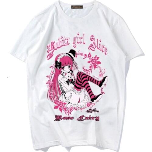 Aesthetic Camisas Mujer Harajuku T-Shirt Kawaii Gothic Girl Print Black Summer Korean Pop Streetwear Women Casual Tops Tees 3