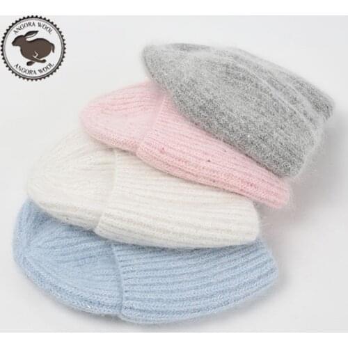Women Angora Wool Knit Beanie Hats Warm Winter Double Layer Female Outdoor Ski Brand Skullies Cap