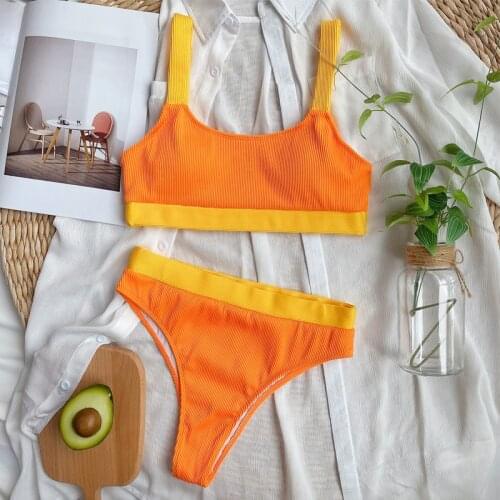 Biquine feminino 2021 swimming suit women blue 2 piece swimsuit women set Orange patchwork beach sexy swimwear push up bikini