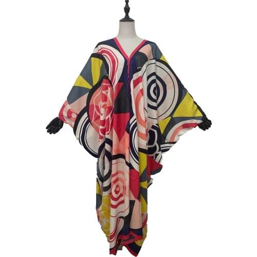 Plus Size Bohemian Floral BouBou For Middle East Women Winni New Sexy V-Neck Multicolor Silk Kaftan Maxi dresses