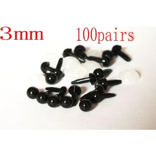 100pairs x 3mm Plastic eyes Decorations For Teddy Bear & Dolls Black