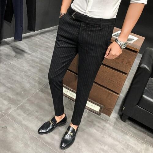 2021 New style Male slim fit Leisure pure cotton stripe Business suit trousers/Mens slim fit fashion Leisure suit pants 28-38