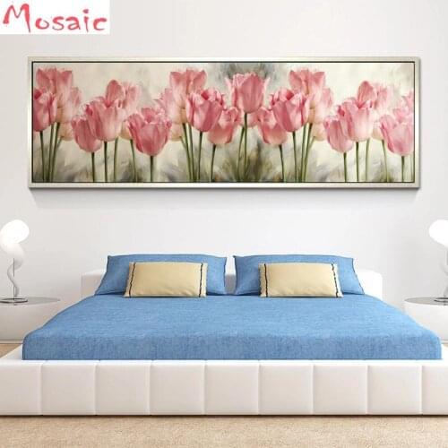 High Quality Full Resin Diamond Painting Pink Tulip Beautiful Flower Scenery Rhinestone Picture Paste DIY Mosaic Embroidery