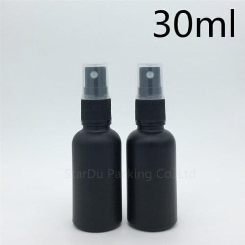Free Shipping 500pcs 30ml black Frosted glass bottle with Black plastic sprayer, 30cc Essential Oil Spray Glass perfume bottle