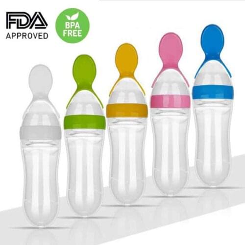 Safe Useful Silicone Baby Bottle With Spoon Food Supplement Rice Cereal Bottles Toddler Baby Feeder Spoon Milk Feeding Cup