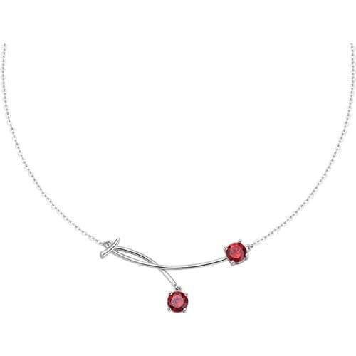 SLJELY Fashion Real 925 Sterling Silver Exquisite Fruit Cherry Pendant Necklace Women Girls Party Jewelry Xmas Birthday Gifts