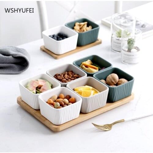 Home Nordic living room creative ceramic divided grid dried fruit fruit platter snack snack plate candy snack square bowl