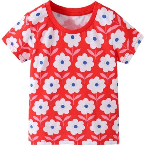 Funnygame Summer Floral Girls T shirts 100% Cotton Flowers Kids Tees Tops Fashion Hot Selling Toddler Clothing Girls