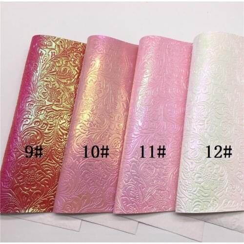 LEOsyntheticoDIY Metallic Flowers Embossed Synthetic Faux leather Vinyl Fabric Sheets For DIY Bows 21X29CM R049A