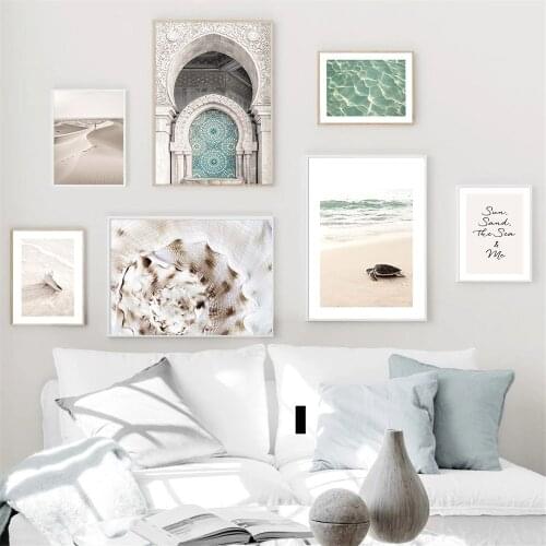 Islamic Architecture Wall Art Poster Shell Sea Beach Desert Landscape Canvas Painting Quotes Art Print Modern Living Room Decor