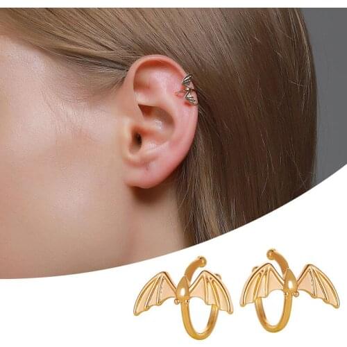 1PC Gothic DIY Black Bat Shaped Ear Clips Dragon Bat Clip On Earrings Earcuff Femme Silver Color Jewelry Ear Bone Clip
