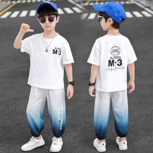 Summer Kids Boys Clothes Sets Teens Boys Shorts Sleeve Letters Printed Tops T-shirts Gradient Trousers Children Clothing Sets
