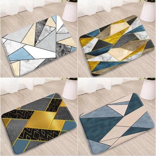 Geometric Printing Bedroom Mats Color Stitching Pattern Doorway Welcome Rugs Bathroom Kitchen Flannel Non-Slip Carpets Washable