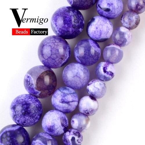 Natural Purple White Fire Agates Round Stone Beads For Jewelry Making DIY Necklace Bracelet 6-10mm Spacer Loose Beads 15"