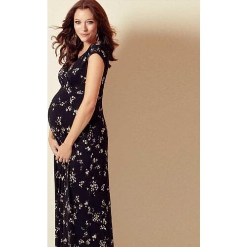 Summer Collection Pregnant Womens Short Sleeve Long Dress Elegant Maternity Dress Floral Fashion Breastfeeding Chiffon Dress