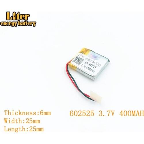 Liter energy battery 3.7V 400mAh 602525 plug Lithium Polymer Rechargeable Battery For MP3 MP4 MP5 Lithium polymer battery