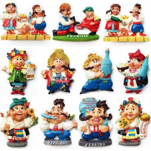 Hand-painted Ukraine Family Life Folk Costumes 3D Fridge Magnets Souvenirs Refrigerator Magnetic Stickers Gift Collection