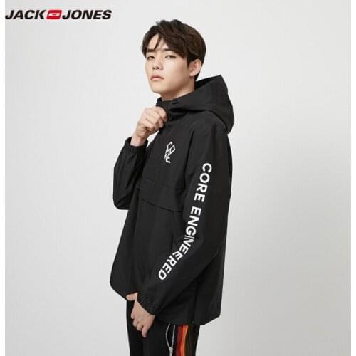 JackJones Mens Letter printed Hooded Stand-up Collar Loose fit Jacket| 220121581