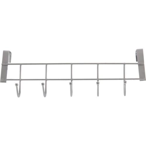 Over The Door 5 Hooks Home Bathroom Organizer Rack Clothes Coat Towel Hanger Stainless Steel Good Load-Bearing Wrought