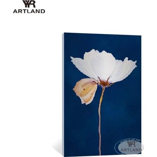 Blue ground white Lotus flowers wall picture for home decoration Hand drawn arcrylic oil painting on cavnas for entrance hotel
