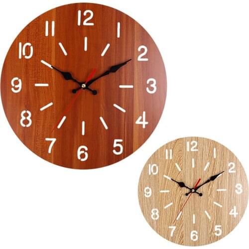 12inch Simple Retro Sound Wall Clock Silent Non Ticking Wall Clock For Home Office Decor Home Living RoomWooden Wall Clock