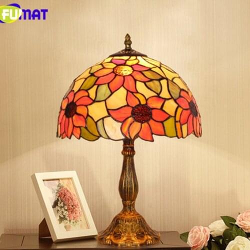 FUMAT table lamps for bedroom LED Stained Glass Flower Shade art Home Deco mariage luminaria Table Lamp Desk Child Bedside Lamp
