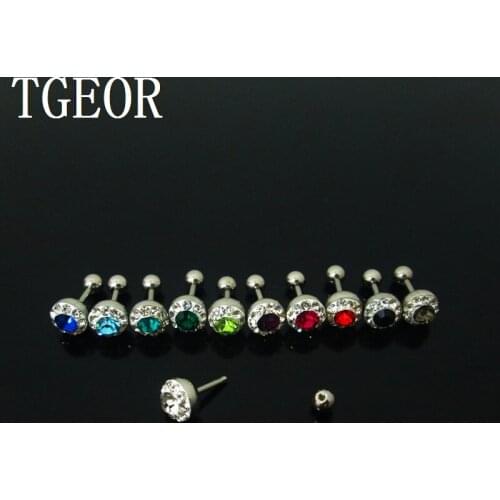 1 pair 1.2*6*4/7mm surgical Stainless Steel rim multi colors crystals earring mixed colors barbell tragus piercing