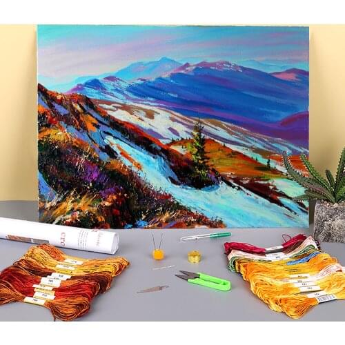 Landscape Spring Printed Fabric 11CT Cross-Stitch Full Kit DIY Embroidery DMC Threads Handiwork Hobby Handmade Craft Decor