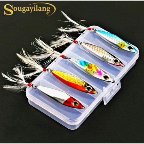 Sougayilang 5pcs Jig Fishing Lure with Box Bass Fishing Jigs Weights 33G Metal Bait Shore Casting Jigging Lure Lead Spoon Bait