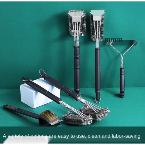 Stainless Steel Spring Barbecue Brush Scraper Three Head Four Cleaning Grill Oven Wire