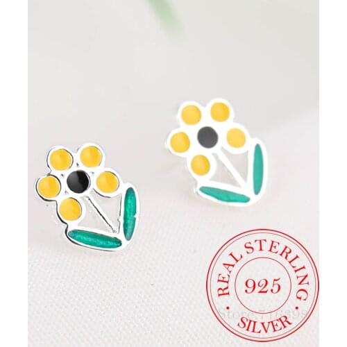 925 Sterling Silver Enamel Colorful Flower Stud Earrings for Women Party Gift Jewelry pendientes boucle d oreille eh713