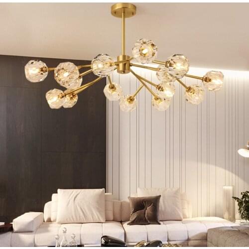 Modern Luxury ALL Copper Crystal Chandelier Lighting American Vintage Lights Dining Room Gold Lustre Molecular Led Hanging Lamps