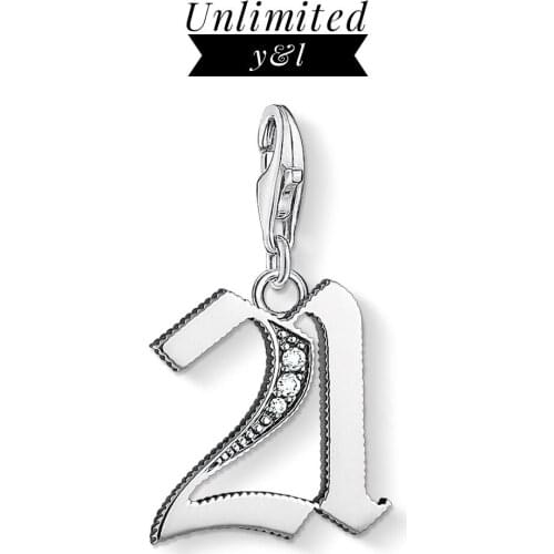 Lucky Number 21 Charms 925 Sterling Silver DIY Good Luck Fashion Jewelry Fit Thomas Style Bracelet Necklace Women Men 2019 New