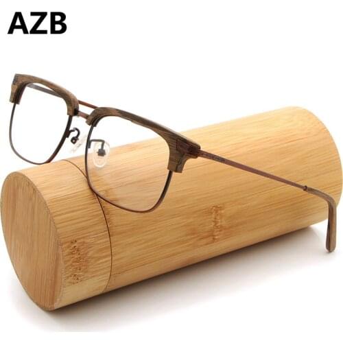 AZB Vintage Clear Lens Glasses Wooden Glasses Frames Women Men Myopia Eyeglasses Frame Wood Computer Reading Plain Frames