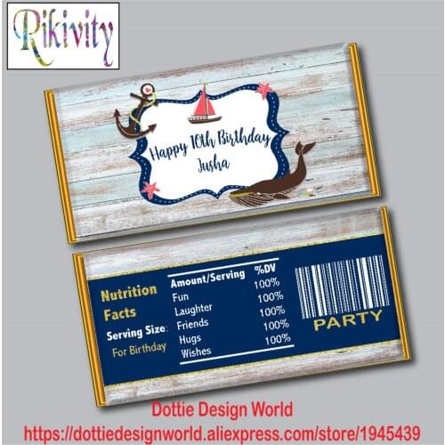 Anchor Nautical Boat Wedding Favors Candy Bar Hershey Chocolate Wrapper Stickers Wood Water Bottle Labels Baby Shower Decoration