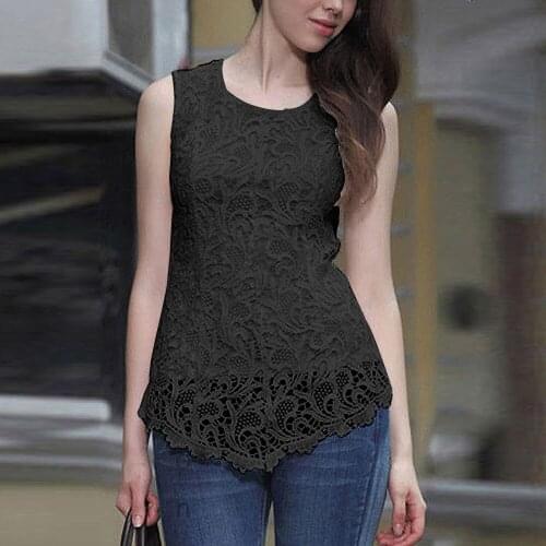 New 2020 Womens V-Neck Lace Tee shirt Summer Breathable Slim Waist Tops Summer White and Black Sleeveless Tops