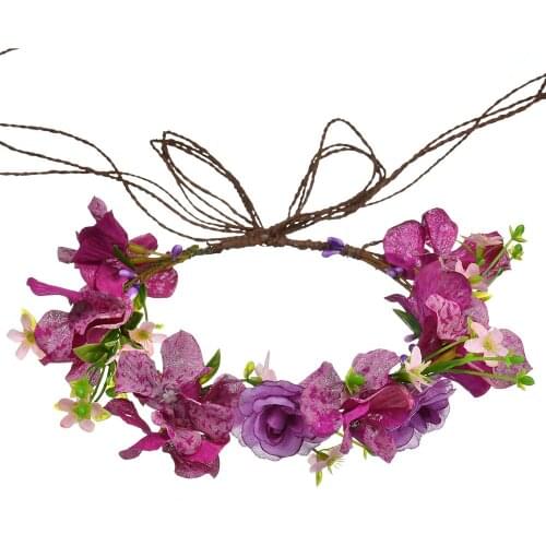 New Bohemian Princess Flower Crown Purple Floral Headbands Head Wreath Adjustable Hairbands Beach Wedding Party Hair Accessories